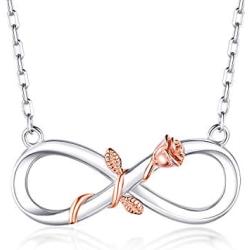 BlingGem Necklaces for Women 925 Sterling Silver Dainty Infinity Rose Necklace Rose Gold Plated Flower Pendant Lover Birthday Anniversary Mothers Gift for Women