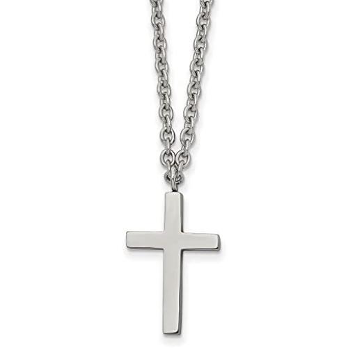 Solid Stainless Steel 20mm Cross Pendant Necklace Charm Chain - with Secure Lobster Lock Clasp