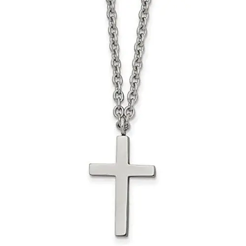Solid Stainless Steel 20mm Cross Pendant Necklace Charm Chain - with Secure Lobster Lock Clasp
