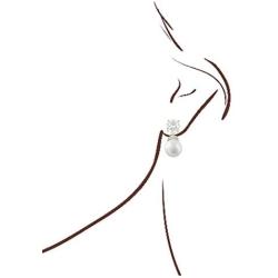JanKuo Jewelry Rhodium Plated Cubic Zirconia Simulated Pearl Dangle Earrings