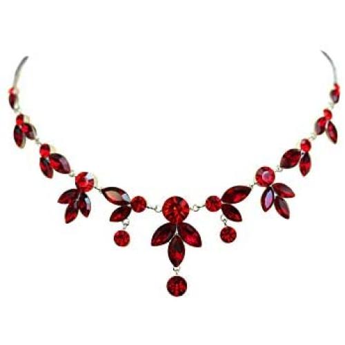 Faship Gorgeous Rhinestone Crystal Floral Necklace Earrings Set