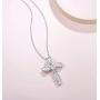 FANCIME White Gold Plated 925 Solid Sterling Silver CZ Cubic Zirconia Twisted Cross Infinity Open Loop Crucifix Princess Pendant Necklace For Women Girls, 16'' + 2'' Extender