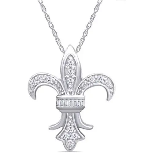AFFY 1/4 Ct Cubic Zirconia Fleur-de-Lis Pendant Necklace in 14K Gold Over Sterling Silver AFFY 1/4 Ct Cubic Zirconia Fleur-de-Lis Pendant Necklace in 14K Gold Over Sterling Silver