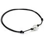 HERMISS Faux Fake Single Pearl Bracelet Black Leather Jewelry Hademade for Women Girl Gift