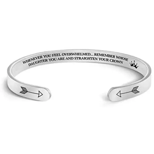Raysunfook Whenever You Feel Overwhelmed Remember Whose Daughter Granddaughter You are and Straighten Your Crown Bracelet Inspirational Cuff Bangle Gifts