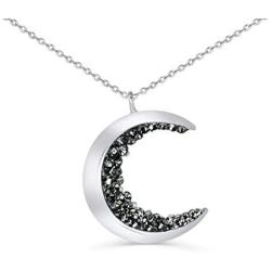 ONDAISY Black Cz Gypsy Planet Half Crescent Sailor Luna Moon Pendant Charm Chain Necklace