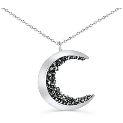 ONDAISY Black Cz Gypsy Planet Half Crescent Sailor Luna Moon Pendant Charm Chain Necklace