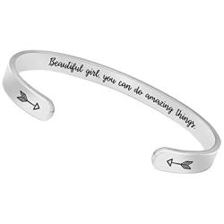 BTYSUN Bracelets for Women Inspirational Gifts for Women Girls Motivational Birthday Cuff Bangle Friendship Personalized Mantra Jewelry Come Gift Box