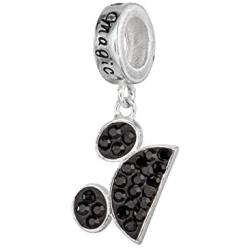 Disney Mickey Mouse Sterling Silver Black Crystal Ears Dangle Charm Bead