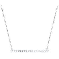 Carleen 18K White Gold Plated 925 Sterling Silver Round CZ Cubic Zirconia Simulated Diamond Paved Horizontal Long Bar Dainty Pendant Stud Earrings Necklace for Women