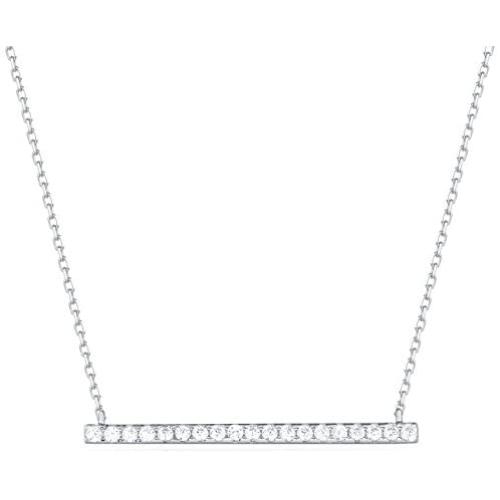 Carleen 18K White Gold Plated 925 Sterling Silver Round CZ Cubic Zirconia Simulated Diamond Paved Horizontal Long Bar Dainty Pendant Stud Earrings Necklace for Women
