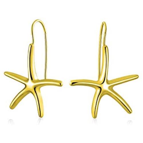 Fashion Nautical Tropical Beach Large Starfish Dangle Drop Threader Earrings For Women Fish Hook Gold Silver Plated
