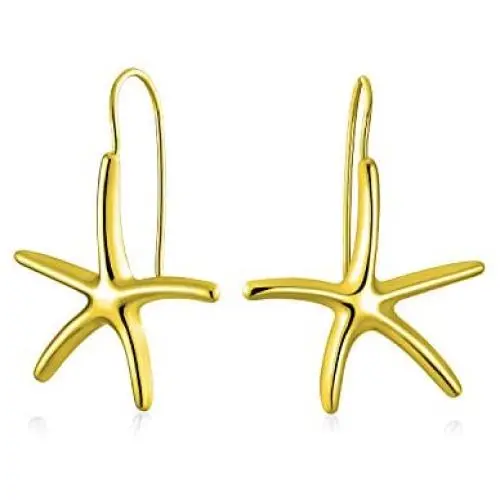 Fashion Nautical Tropical Beach Large Starfish Dangle Drop Threader Earrings For Women Fish Hook Gold Silver Plated