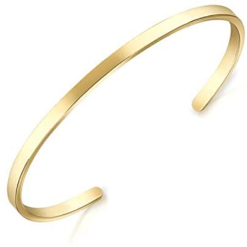 Lolalet Thin Open Cuff Bracelet, Christmas Gift for Girlfriend Wife Mom, 18K Rose Gold/Gold Plated Couples Oval Love Bracelets, Plain Polished Finish Open Cuff Bangle Jewelry Gift for Men Women