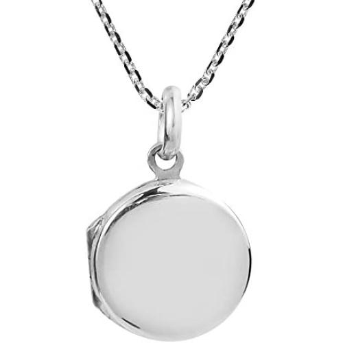 AeraVida Cute Plain Round Locket .925 Sterling Silver Pendant Necklace