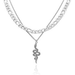 Crazy Feng Gold Snake Necklace for Women Silver Snake Pendant Necklace Serpent Layered Snake Necklace Dainty Snake Jewelry