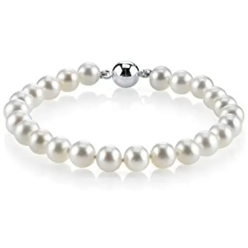 THE PEARL SOURCE Sterling Silver AAA Quality Round White Freshwater Cultured Pearl Magnetic Clasp Bracelet for Women THE PEARL SOURCE Sterling Silver AAA Quality Round White Freshwater Cultured Pearl Magnetic Clasp Bracelet for Women
