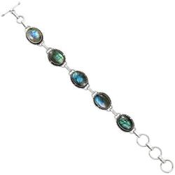 Labradorite Bracelet 925 Silver Overlay Handmade Vintage Style Jewelry for Women Mom Wife