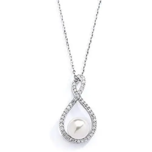 Mariell Eternity Symbol Cubic Zirconia Infinity Wedding Necklace Pendant with Light Ivory Simulated Pearl Mariell Eternity Symbol Cubic Zirconia Infinity Wedding Necklace Pendant with Light Ivory Simulated Pearl