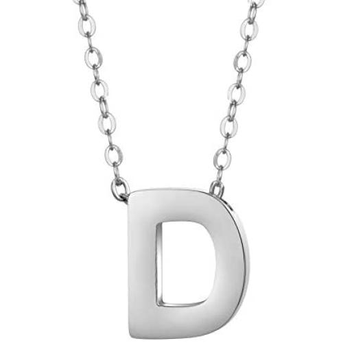 Initial Pendant Necklace Stainless Steel Letters Script Name Monogram Necklaces (D)