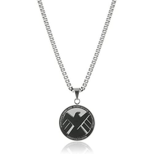 Marvel Comics Mens Stainless Steel S.H.E.I.L.D. (Strategic Homeland Intervention, Enforcement, and Logistics Division) Chain Pendant Necklace, 24''