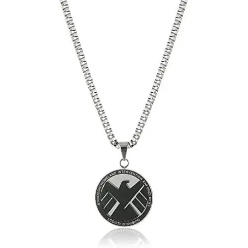 Marvel Comics Mens Stainless Steel S.H.E.I.L.D. (Strategic Homeland Intervention, Enforcement, and Logistics Division) Chain Pendant Necklace, 24'' Marvel Comics Mens Stainless Steel S.H.E.I.L.D. (Strategic Homeland Intervention, Enforcement, and Logistics Division) Chain Pendant Necklace, 24''