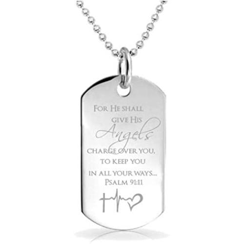 For He shall give his Angels charge over you Psalm 91:11 Custom Engraved Pendant Charm with Necklace Keychain Jewelry or Bags