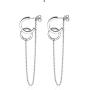 Double Circle Long Chain Tassel Small Hoop Dangle Earrings for Women Men Girls Sensitive Ear S925 Sterling Silver Fashion Unique Punk Threader Dangling Hanging Jewelry Gifts for Birthday Best Friend