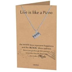 Quan Jewelry Harmonious Necklace for Teachers with a Piano Charm Pendant, comes with an Inspirational and Motivational Quote and Greeting Cards