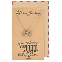 Quan Jewelry Journey Necklace with Bicycle Pendant for Women, Best Travel Accesories, Traveling Gifts for Men and Women, comes with Inspirational Quote