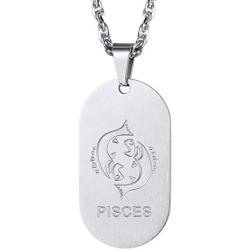 Richsteel 12 Constellations Dog Tag Pendant Necklace for Men Women Stainless Steel/18K Gold Plated Astrology Jewelry Zodiac Charm with Chain