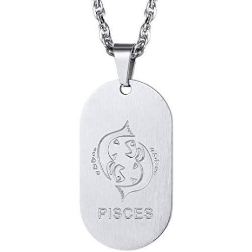 Richsteel 12 Constellations Dog Tag Pendant Necklace for Men Women Stainless Steel/18K Gold Plated Astrology Jewelry Zodiac Charm with Chain