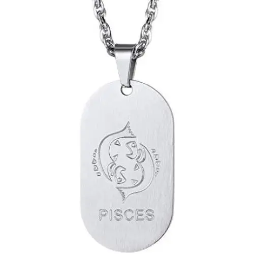 Richsteel 12 Constellations Dog Tag Pendant Necklace for Men Women Stainless Steel/18K Gold Plated Astrology Jewelry Zodiac Charm with Chain