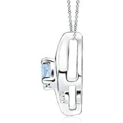 Shell Style Oval Aquamarine and Diamond Pendant Necklace in Silver (4x3mm Aquamarine)