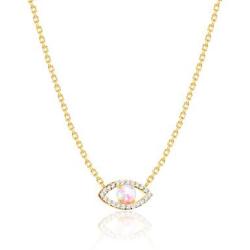 AgeXinjo Gold Necklace Opal Evil Eye Dainty CZ Heart Cross Bar Teardrop Choker Necklace for Women