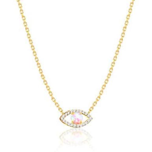 AgeXinjo Gold Necklace Opal Evil Eye Dainty CZ Heart Cross Bar Teardrop Choker Necklace for Women