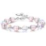 Sllaiss Pink Swarovski Pearl Crystal Charm Bracelet for Women Girls Link Chain Elastic Bracelets with Heart Charm, Crystals from Swarovski, Friendship Bracelets Jewelry Gift for Her