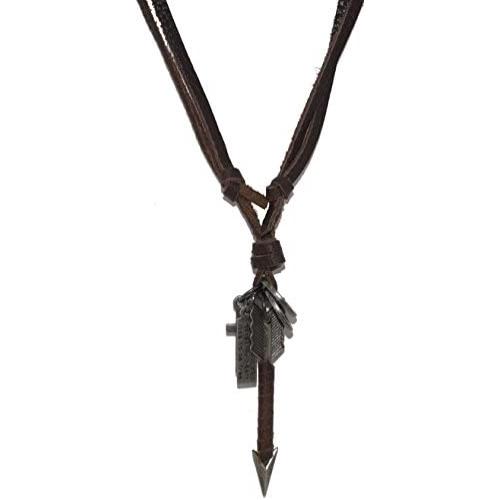 Retro Arrow Pendant Black Brown Leather Chain Necklace, Adjustable 17-33‘’+3.9