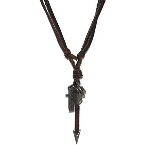 Retro Arrow Pendant Black Brown Leather Chain Necklace, Adjustable 17-33‘’+3.9
