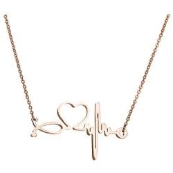 TGLS Rose Gold and Silver Heartbeat Love Necklaces Stainless Steel Jewelry ECG Electrocardiogram Necklace for Women Love Gift