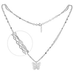 KIERA VENEZIA Sterling Silver Double Strand Necklace with Hollow Butterfly Pendant