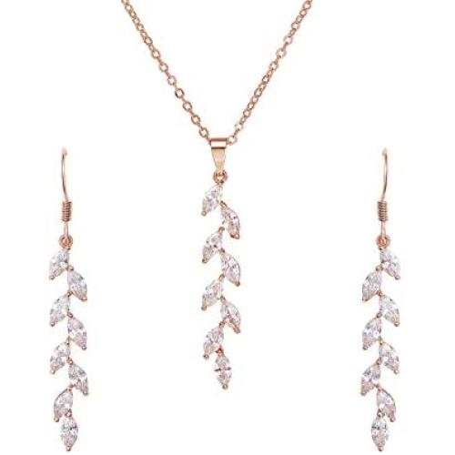 SWEETV Cubic Zirconia Wedding Jewelry Sets for Brides Birdesmaid, Crystal Marquise Bridal Necklace Earrings Set for Women, Prom Costume Jewelry Gifts