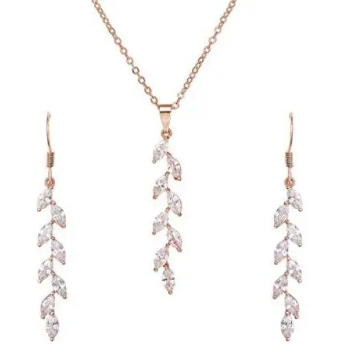 SWEETV Cubic Zirconia Wedding Jewelry Sets for Brides Birdesmaid, Crystal Marquise Bridal Necklace Earrings Set for Women, Prom Costume Jewelry Gifts
