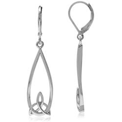 Silvershake White Gold Plated 925 Sterling Silver Triquetra Celtic Knot Drop Dangle Leverback Earrings