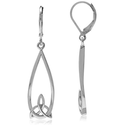Silvershake White Gold Plated 925 Sterling Silver Triquetra Celtic Knot Drop Dangle Leverback Earrings