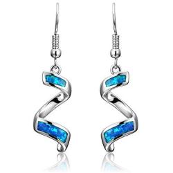 CiNily Sterling Silver Plated Dangle Drop Earrings for Women Opal Hook Earrings Birthstone Spiral Ribbon Dangle Earrings