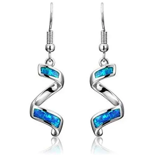 CiNily Sterling Silver Plated Dangle Drop Earrings for Women Opal Hook Earrings Birthstone Spiral Ribbon Dangle Earrings CiNily Sterling Silver Plated Dangle Drop Earrings for Women Opal Hook Earrings Birthstone Spiral Ribbon Dangle Earrings