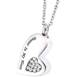Suxerlry Stainless Steel Cubic Zirconia Heart Pendant Urn Necklace Ashes Memorial Keepsake Jewelry