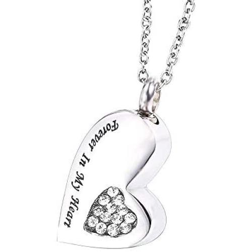 Suxerlry Stainless Steel Cubic Zirconia Heart Pendant Urn Necklace Ashes Memorial Keepsake Jewelry