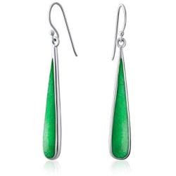 Boho Fashion Semi Precious Gemstone Inlay Long Flat Teardrop Shaped Dangle Earrings For Women 925 Sterling Silver Fish Hook Wire Threader